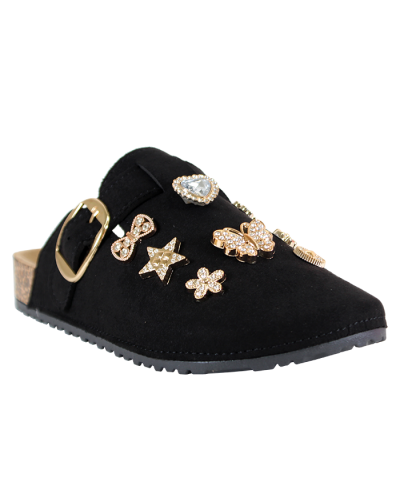 The black "Wild" Closed Toe Cork Sole Charm Flats are pictured here.