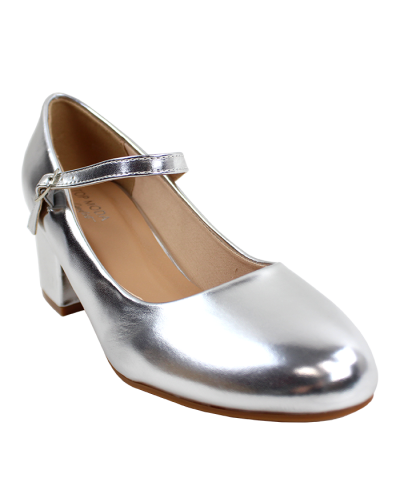 The "Top Guy" 3" Metallic Silver Mary Jane Pumps are pictured here.