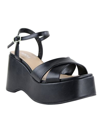 “Soda” 3 ½” Platform Wedge Heel Faux Leather Sandals