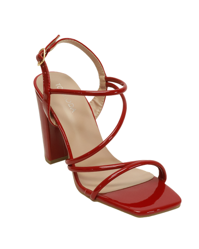 Three Quarter Black 3 inch Thin Triple Strap Heel with Ankle Wrap