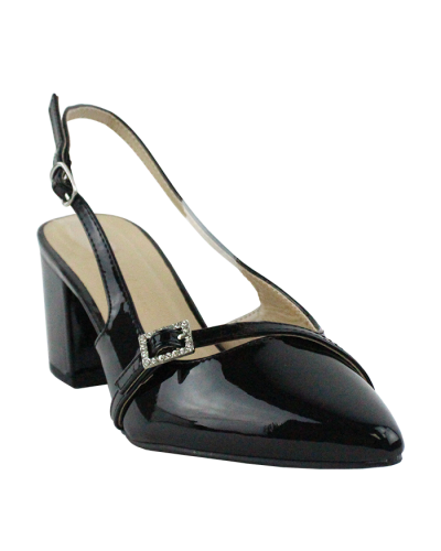 "Wild" 3" Patent Pleather Slingback Pointed-Toe Block Heels