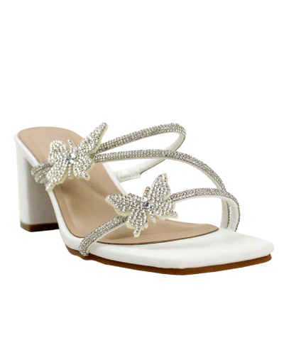 "Top" 3" Pleather Rhinestone Butterfly Square Toe Heels