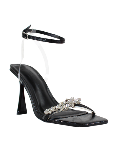 The black "Wild" 4" Square-Toe Stiletto Floral Rhinestone Heels are pictured here.