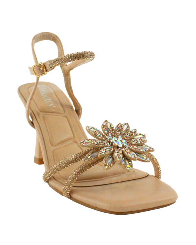 "Forever" 3" Rhinestone Flower Open Back Stiletto Heels