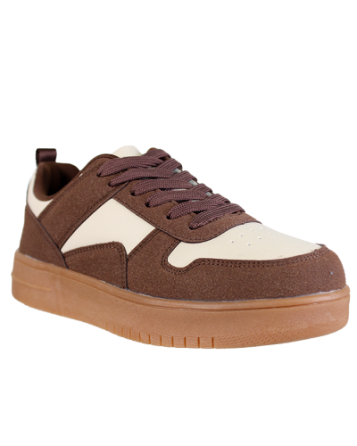 "FOREVER" 2-Tone Pleather Tan Sole Lace-Up Sneakers
