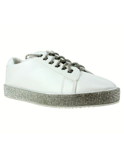 "Forever" Pleather Rhinestone Lace-up Sneakers