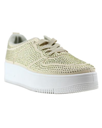 The beige "Top" Platform Rhinestone Athletic Lace-up Sneakers are pictured here.