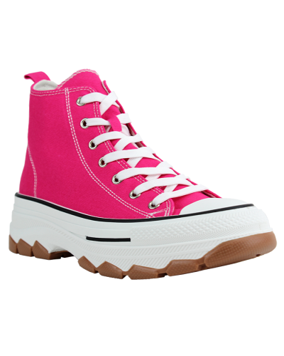 The fuschia "Top" High Top Lug Sole Platform Canvas Lace-up Shoes are pictured here.