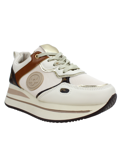 The beige "Kedi" Maximalist Lace-up Wedge Athletic Sneakers are pictured here.