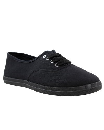 The black "Wild" Lace-up Flat Canvas Sneakers are pictured here.