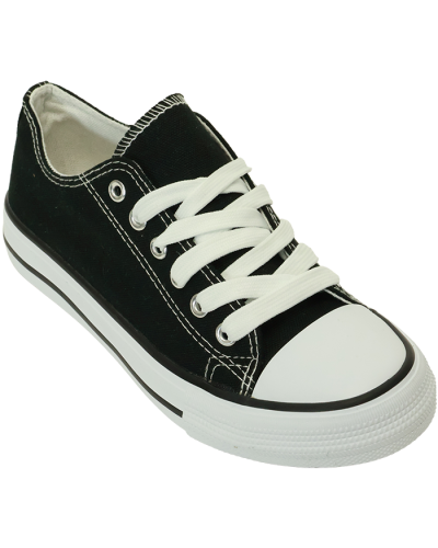 Three quarter view of the "Low Top" Sport Athletic Shoe in black and white