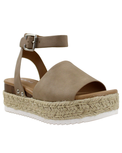 The khaki-colored "Soda" 2" Platform Thick Front Ankle Strap Espadrille Sandals are pictured here.