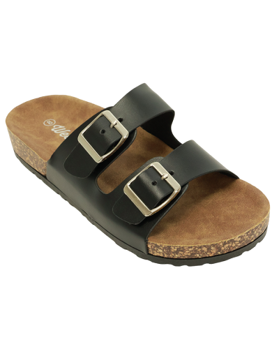 Black 2 Strap Sandal with Buckle Pleather 