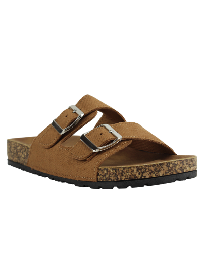 "Weeboo" Basic Double Buckle Cork Sole Slip-on Sandals