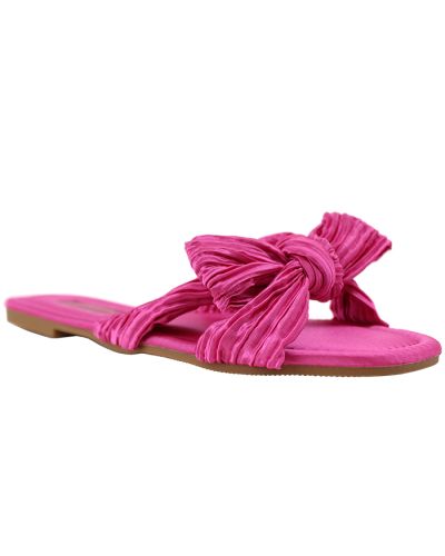 The ladies' fuschia “Top Guy” Satin Bow Slide Sandals are pictured here.