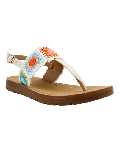 Three quarter view of “Forever” Crochet Thong Sling Back Buckle Sandals