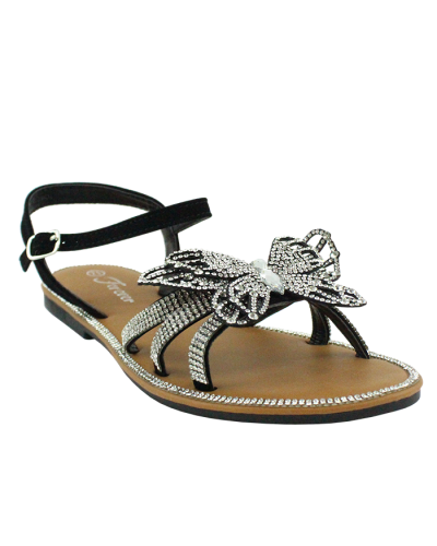 "Forever" Rhinestone Butterfly Ankle Strap Flat Sandals