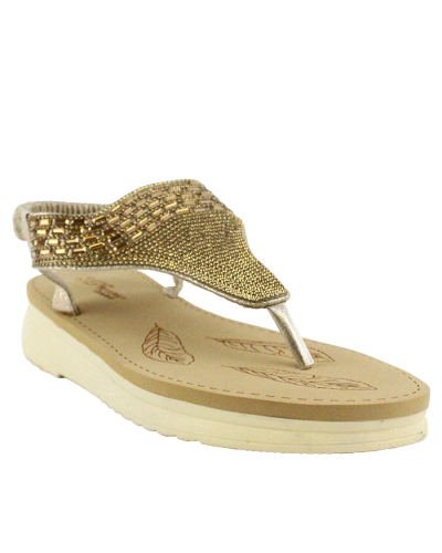 "Forever" Rhinestone Triangle Elastic Back Flat Sandals
