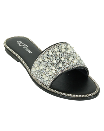 "FOREVER" Pearl Beaded Slide Sandal