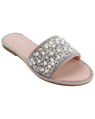 "Forever" Rhinestone Pearl Thick Slide Flat Sandals