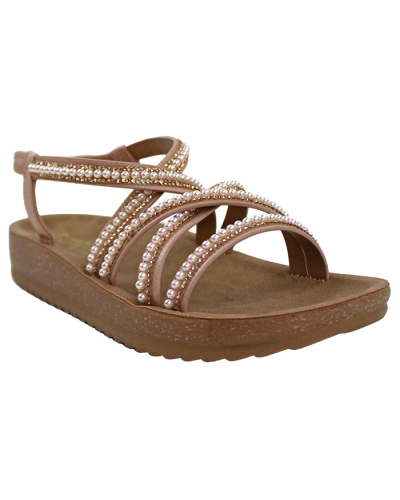 The pink "Forever" 1 1/4" Comfort Sole Pearl Strappy Sandals are pictured here.