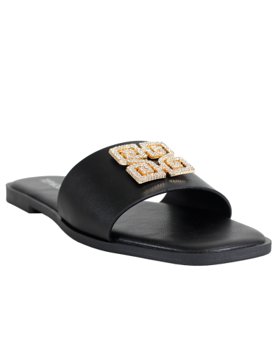 "Top" Gold Symbol Hardware Flat Slide Sandals