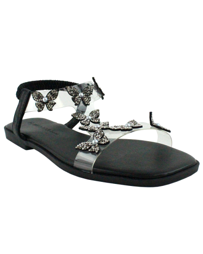 "Wild" Clear Glitter Rhinestone Butterfly Flat Sandals