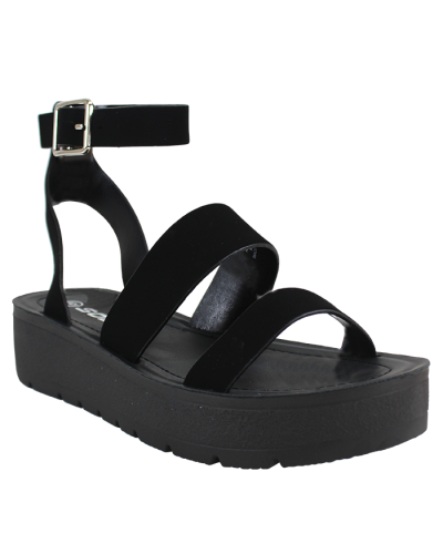 "Soda" 1 1/2" Comfort Black Faux Suede Ankle Strap Sandals
