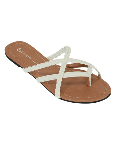 three quarter view of "Charles Albert" Braided Criss Cross Strap Sandals