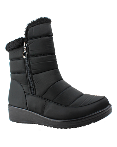 Pictured here are the black "Lucita" Nylon Faux Fur Lined Zip Up Boots.