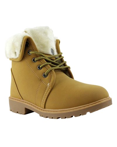 Pictured here are the tan "Timberland" Lace-up Faux Fur Lined Booties.