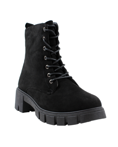 "Top" 1" Lug Black Suede Lace-up Combat Boots