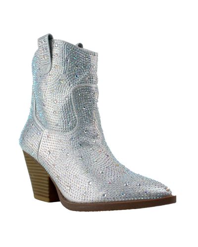 The silver "Forever" Rhinestone Short Western Booties are pictured here.