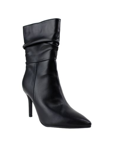 The black "Top Guy" 3 1/2" Stiletto Pointed Toe Pleather Booties are pictured here.