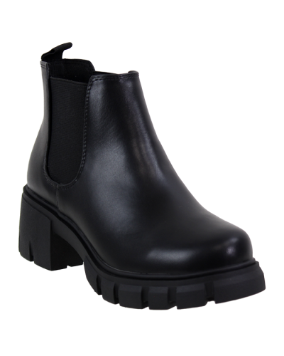 "Fortune" Block Heel Lug Sole Pleather Chelsea Booties