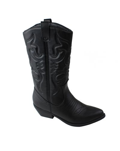 The black "Fortune" Embroidered Pointed Toe 1 ½” Heel Cowboy Boots are pictured here.