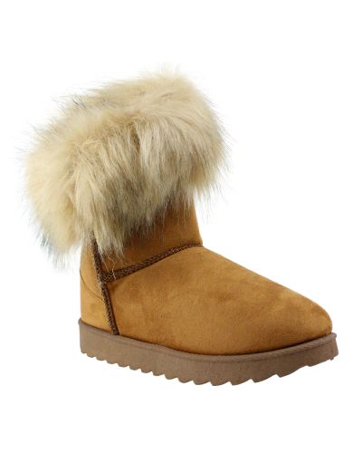 Pictured here are the chestnut "Legend" Big Faux Fur Suede Boots.