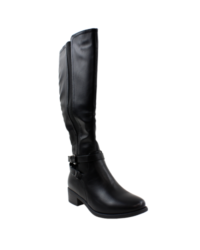 The black "Top" 1.5” Stack Heel Round Toe Gunmetal Knee-High Boots are pictured here.