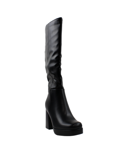 The black "Top" 4.5” Platform Pleather Round Toe Knee-High Boots are pictured here.