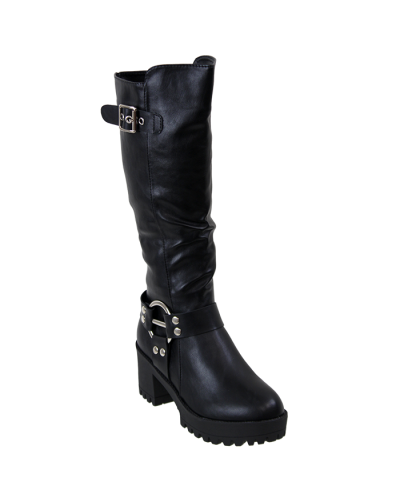 “Forever” Lug Sole Platform Pleather Knee-High Moto Boots