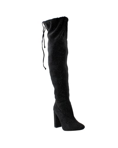 “Forever” Rhinestone Lace Back 4” Heel Over-the-Knee Boots