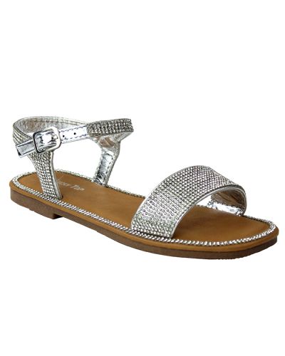 “Lucky Top” Flat Buckle Rhinestone Sandals