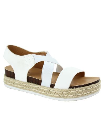 The white "Link" Platform Espadrille Elastic X-Strap Sandals are pictured here.