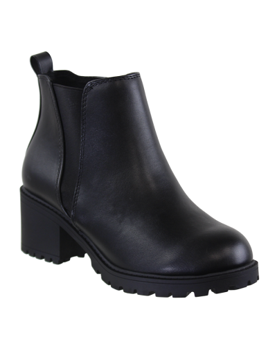 "Fortune" 2" Girls Cuban bootie pleather black heels