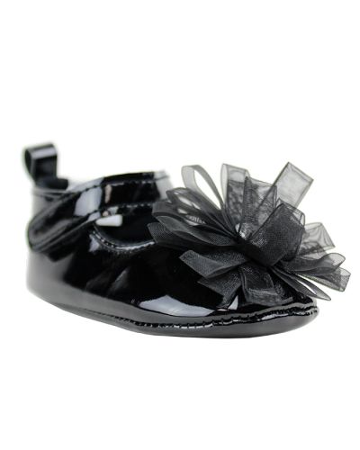 The black "Josmo" Tulle Floral Patent Pleather Ballet Flats are pictured here.