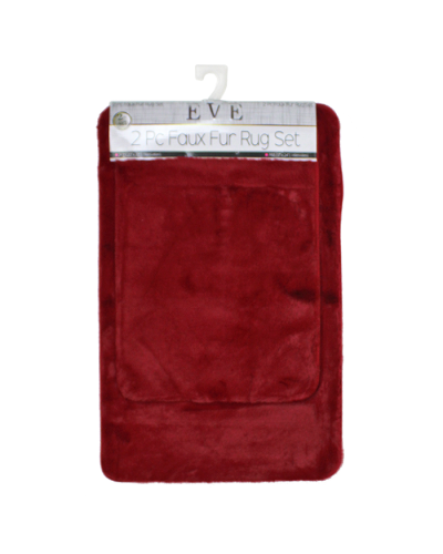 The burgundy "Sally" 2-Piece Faux Fur Bathmat Set is pictured here.