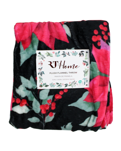 "Ramallah" Black Poinsettia Christmas Throw Blanket