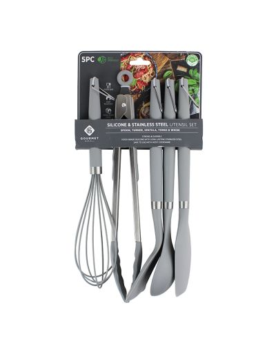 "Gourmet Home" Grey 5-Piece Silicone & Stainless Steel Utensils