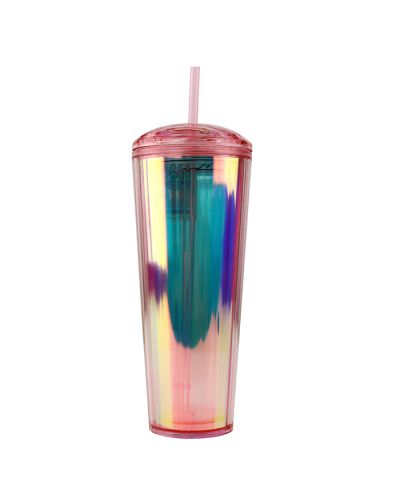 “Shalom” 24oz Iridescent Rainbow Travel Cup With Straw
