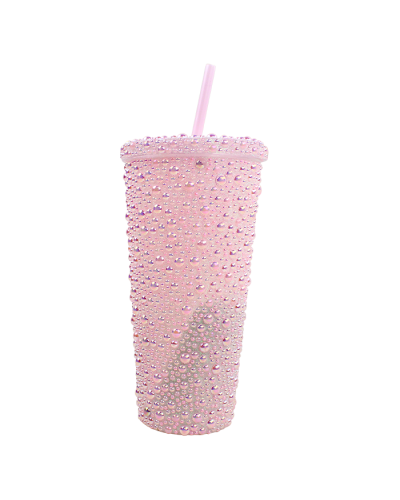 "Neato" 22 oz Pink Pearl Encrusted Cup with Lid and Straw